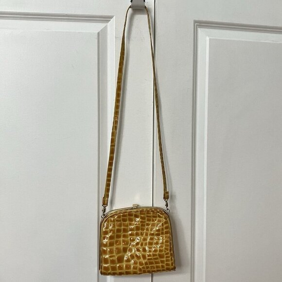 Vintage Ro-El Faux Croc Leather Crossbody Bag Shoulder Purse Yellow Hinged - Picture 14 of 16